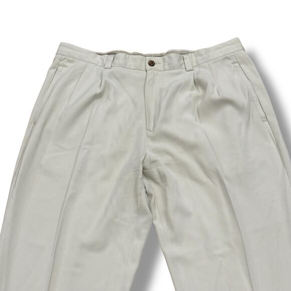 Pusser’s Size 36x32 Beige 100% Silk Pleated Front Dress Pants Island Reserve - Picture 2 of 9